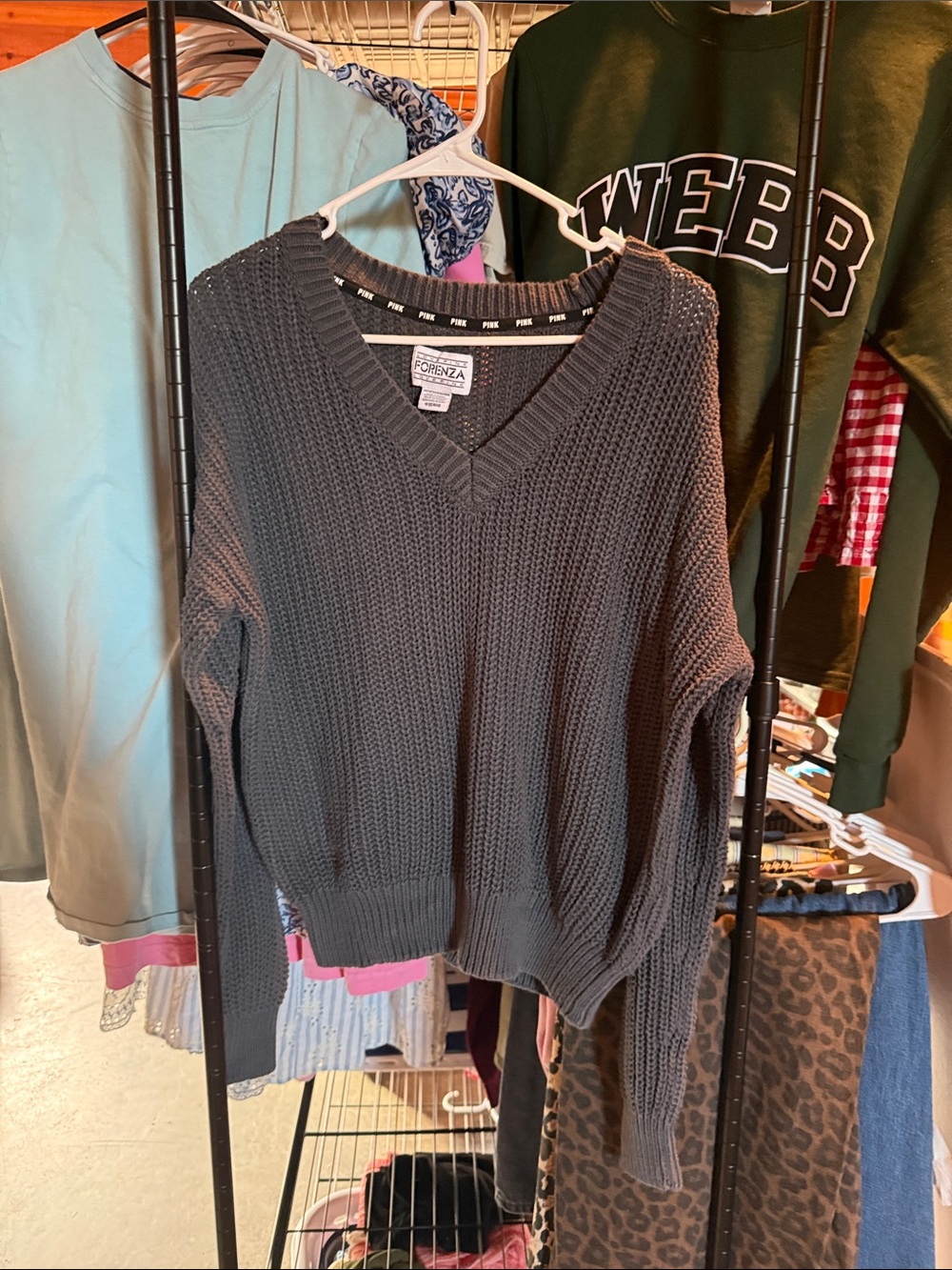 Forenza Women's V-Neck Chunky Knit Sweater in Charcoal Gray